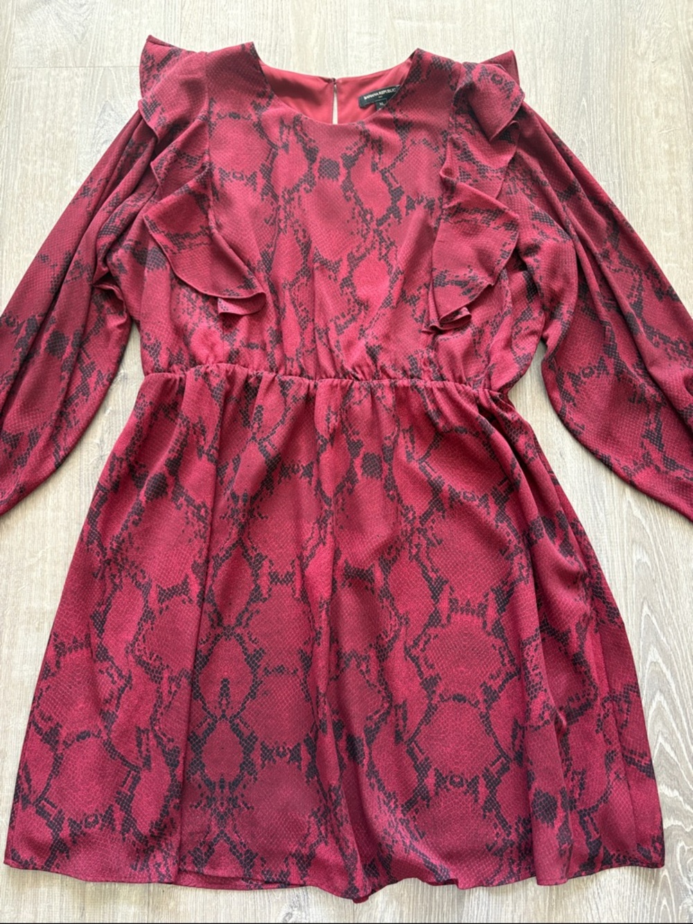 Banana Republic Red and Black Snake Print Ruffle Dress